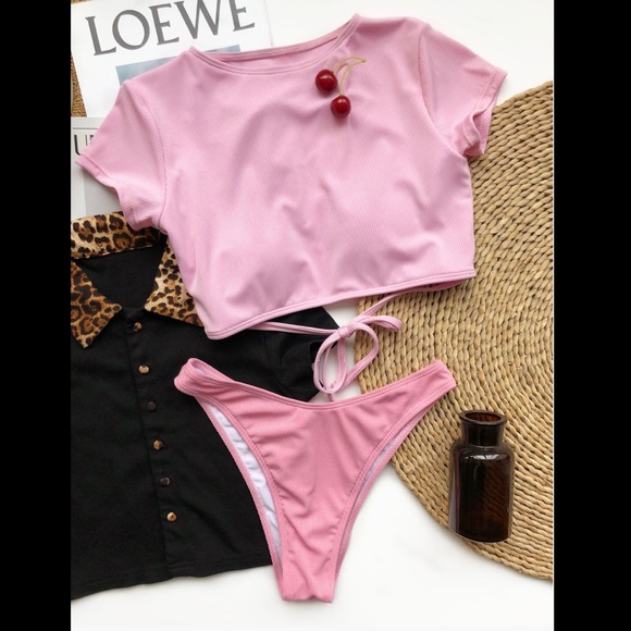 Ribbed t shirt tie back bikini set - Picture 3 of 5